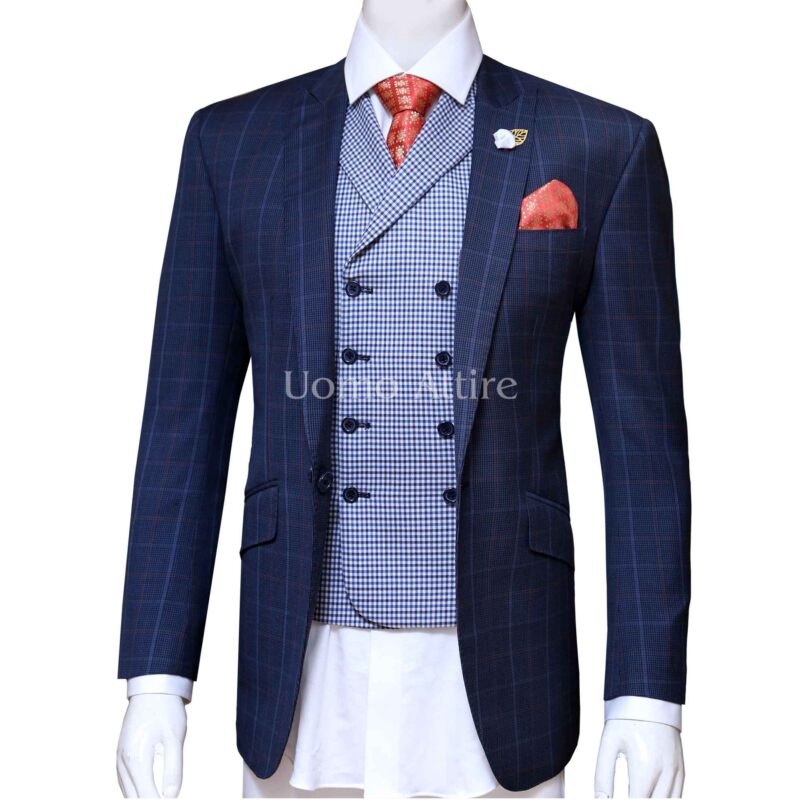 Glen check custom men 3 piece suit