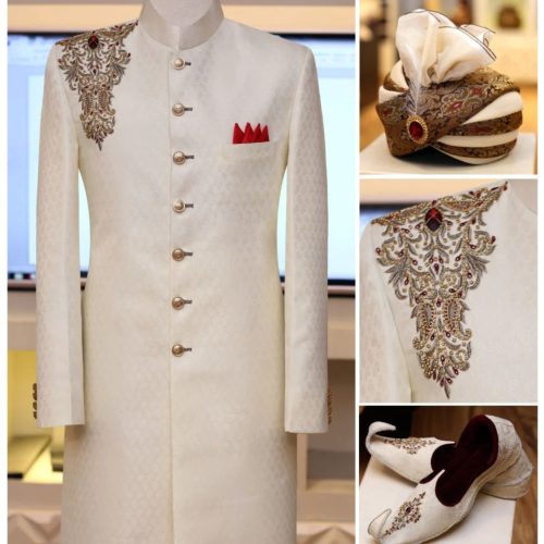 Off White Desinger Wedding Sherwani for Groom